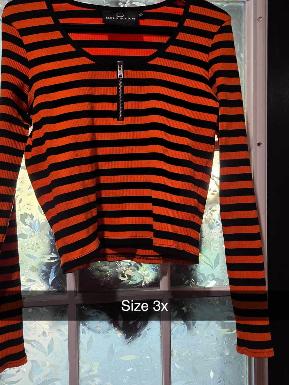 Killstar Black and Orange Striped Zip-Front Ribbed Top